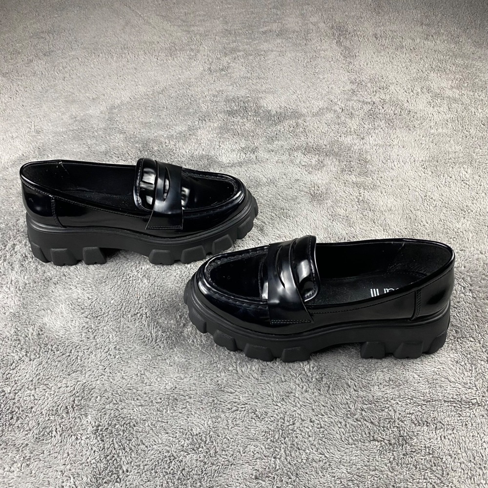 BAR III Smooth Paz Lug-Sole Platform Slip-On Penny Loafers Womens 6M Black